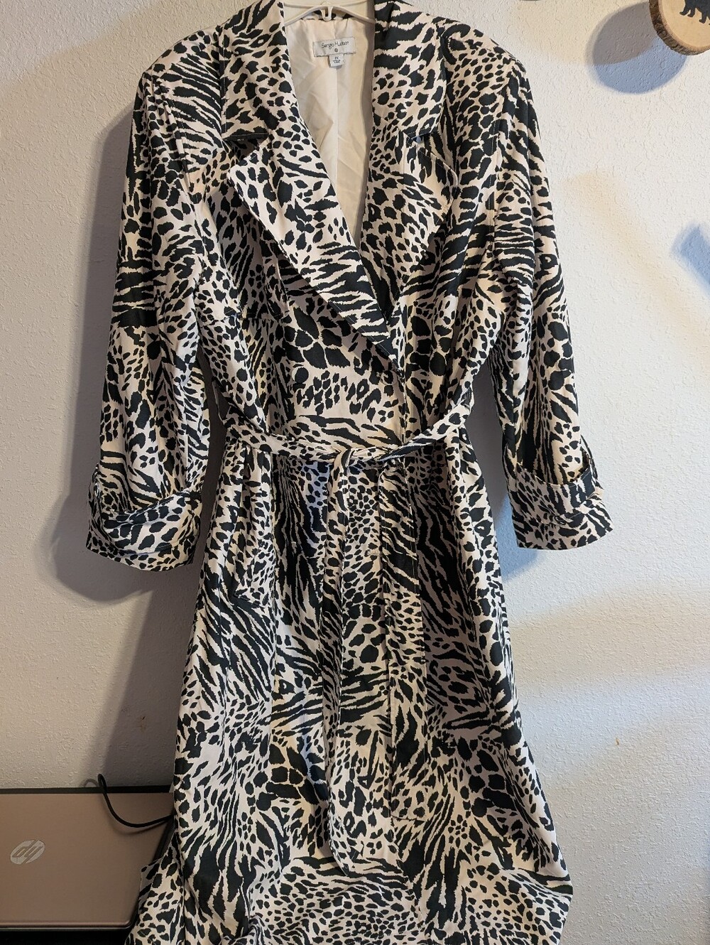 Woman's Sergio Hudson Animal Print Trench Coat Size 2X (Cruella De Vil Coat)